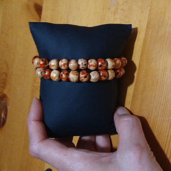 Boho Bohemian style hippie wooden pattern bracelets - Picture 3 of 10